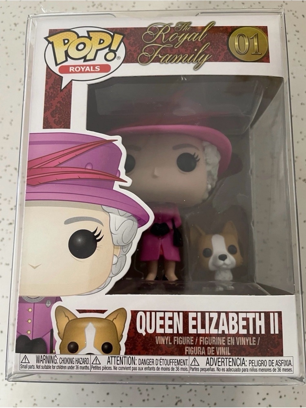 Funko Queen Elizabeth II Pop! Vinyl Figure in Pink with Brown Corgi